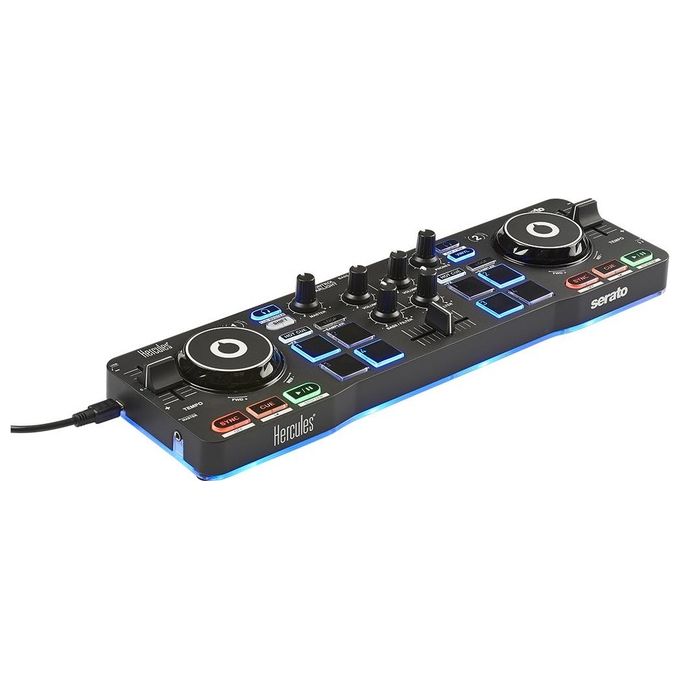 Hercules Controller STARLIGHT DJ Usb Portatile 2 Tracce con 8 Pads-Scheda Audio per Pc-Mac Nero
