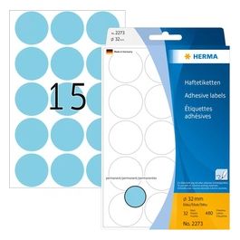 Herma Etichette Multiuso Blu Rotonde 32mm 32 Fogli 480 Pezzi