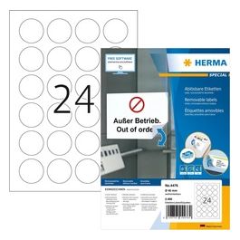 Etichette Rimovibili Rotonde 40mm 100 Fogli DIN A4 2400 Pezzi