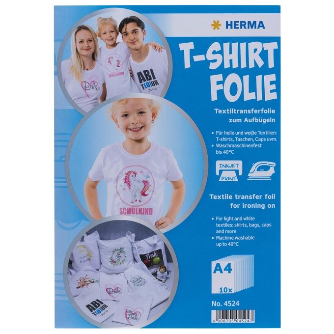 Herma T-Shirt Foil A4 for Light  White Textiles 20 Fogli