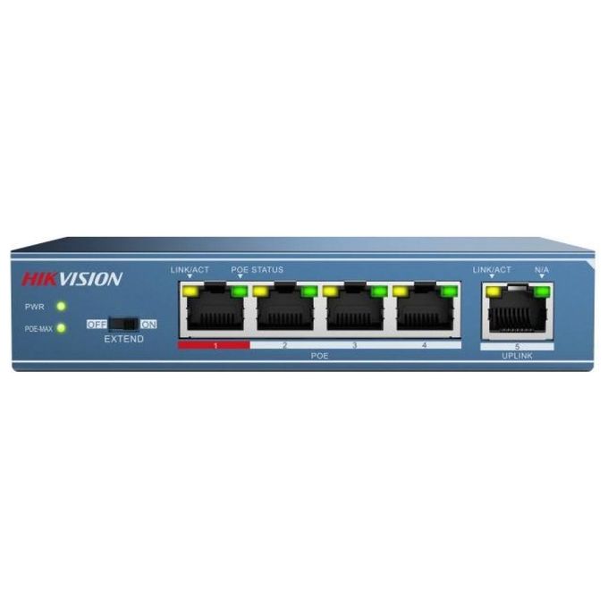Hikvision Digital Technology DS-3E0105P-E/M Switch di Rete Non Gestito Fast Ethernet 10/100 Blu Supporto Power over Ethernet