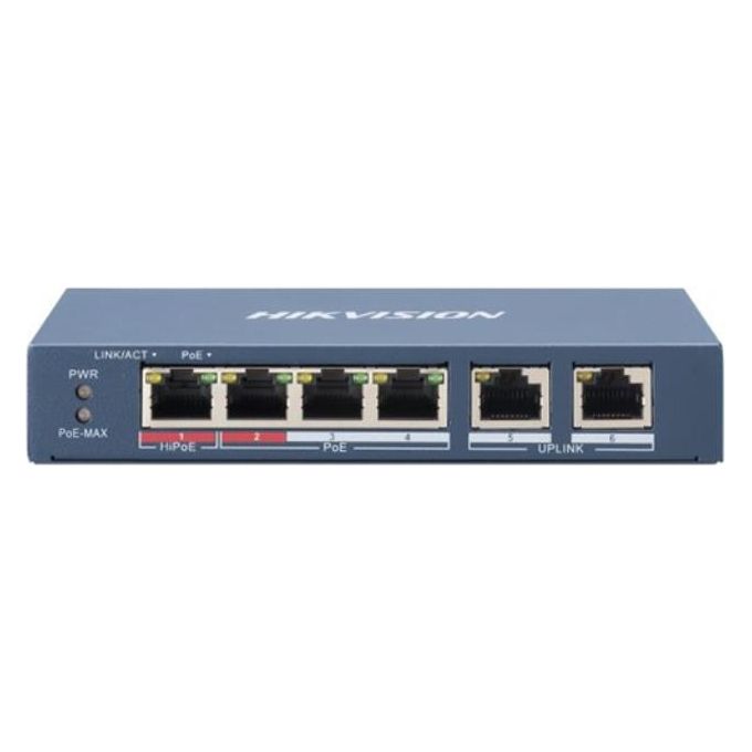 Hikvision Digital Technology DS-3E0106HP-E Switch di Rete Non Gestito Fast Ethernet 10-100 Supporto Power Over Ethernet Blu