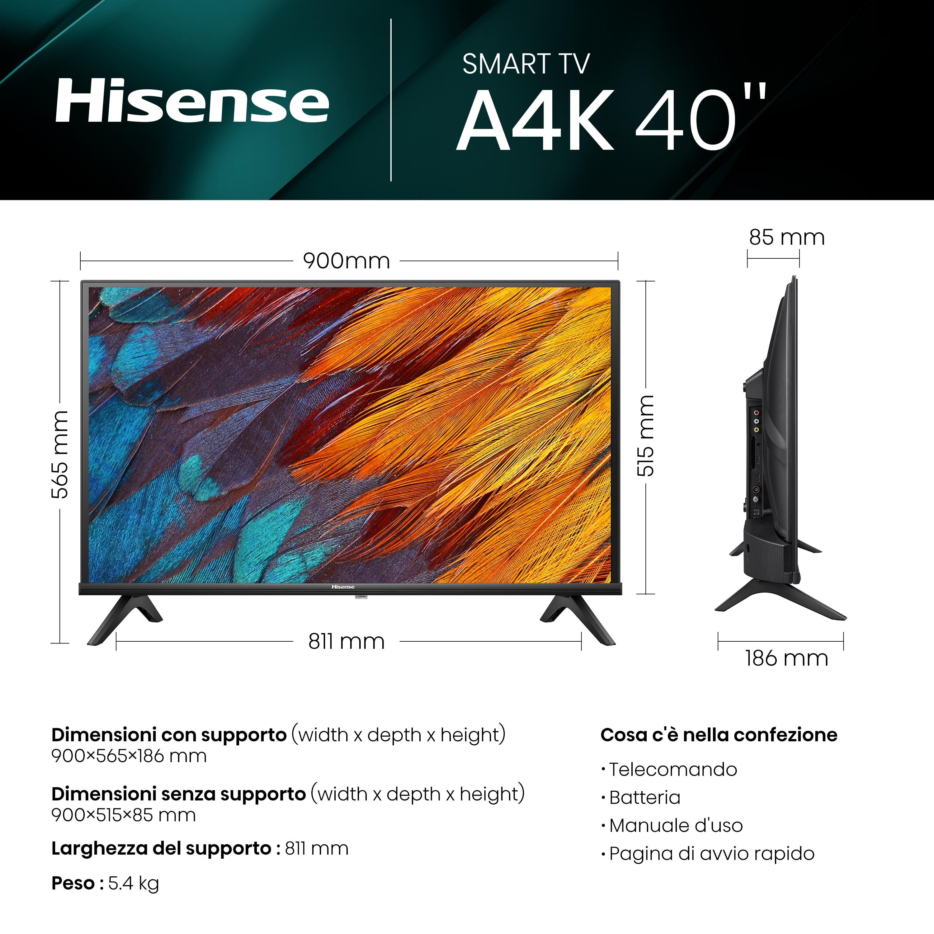 Hisense 40A4K TV 101,6 cm (40) Full HD Smart TV Wifi Noir
