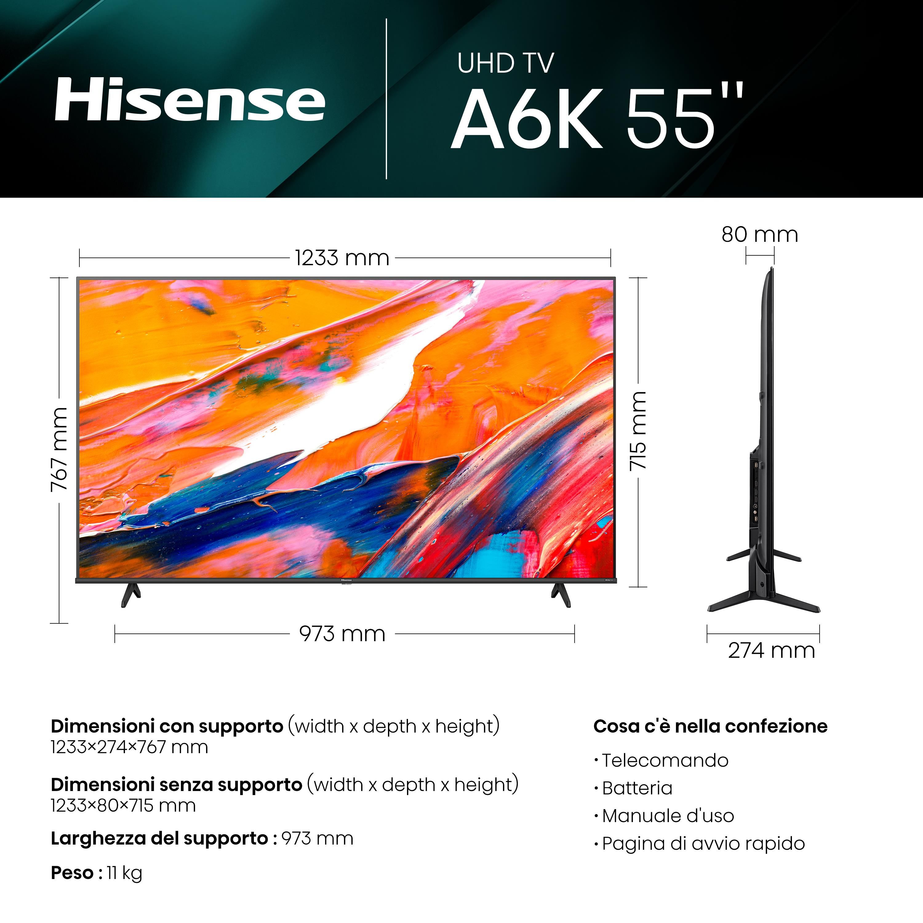 TV 55 Hisense 55A6K  4K, Smart TV VIDAA, HDR10+, Dolby Vision