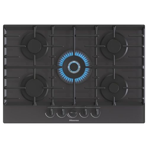 GG773B - Piano cottura a gas, 75 cm, 5 fuochi, griglie in ghisa, design elegante, Nero