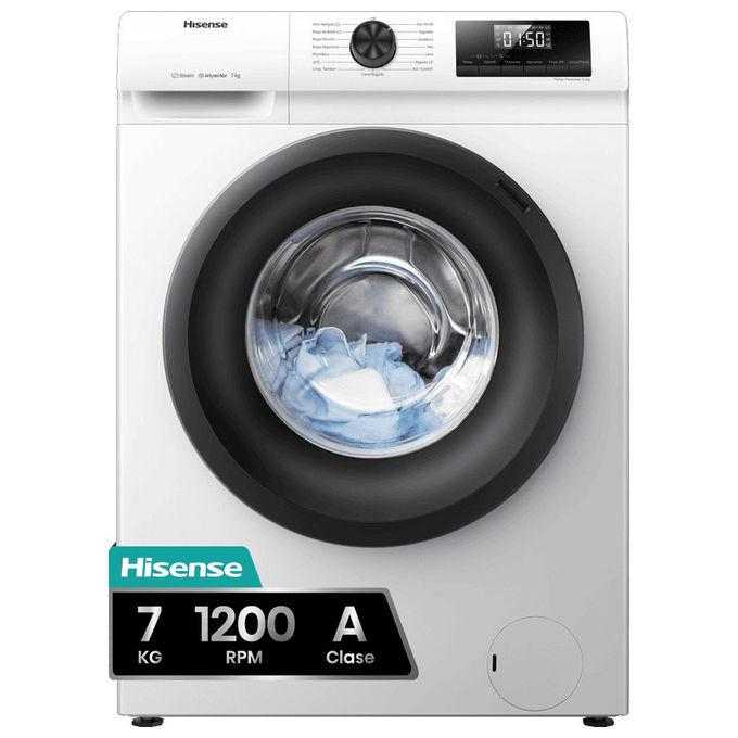 Hisense WFQP701219VM Lavatrice Slim Frontale 7 Kg 1200 rpm Classe A Vapore Inverter (85x60x45 cm) colore Bianco