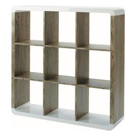 Libreria Cube con 3 ripiani e 9 compartimenti aperti Legno Naturale e Bianco L110xP29,5xA110 cm