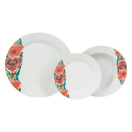 Servizio Piatti per 6 persone Mehndi 18 pezzi composto da 6 piatti piani, 6 piatti fondi e 6 piatti frutta Porcellana bianco e colorato