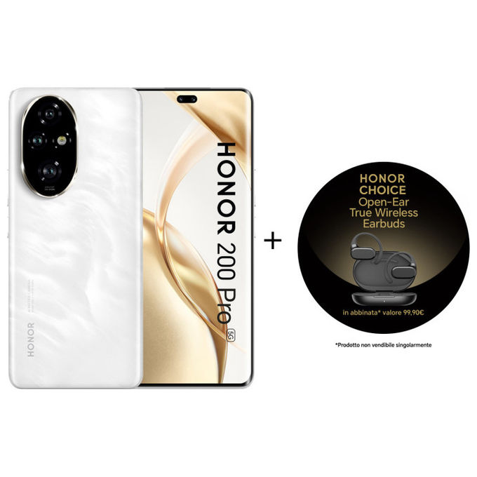 Honor 200 Pro 5G 12Gb 512Gb 6.78'' Oled 120Hz Dual Sim Moonlight White + Auricolari Choice Black