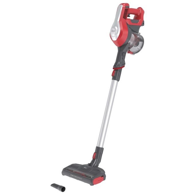 Hoover HF122RH 011 H-Free 100 – Scopa elettrica senza filo e senza sacco, capacita' 0,9 L, autonomia fino a 40 minuti, 2 velocita', sistema ciclonico, accessori inclusi, colore Argento-Rosso