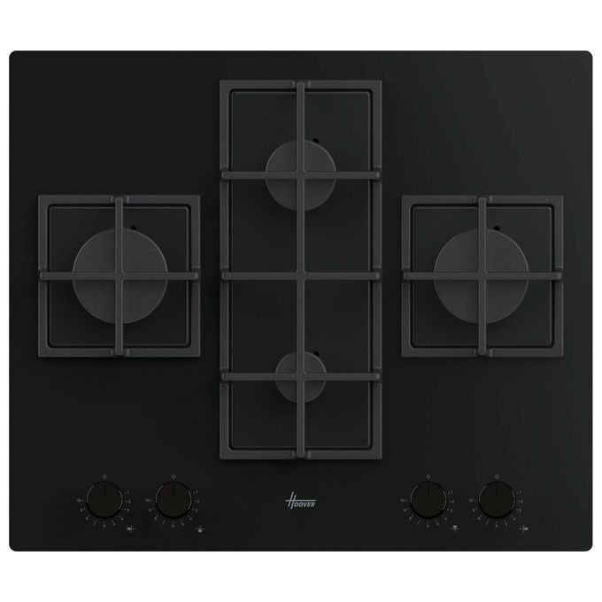 Hoover, Piano Cottura Gas, 60 cm, 4 Fuochi, Nero, Da Incasso, H-HOB 500 GAS HVG6DC5B