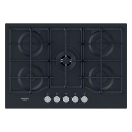 HAGS 72F/BK Serie Cristallo Nero Piano Cottura a Gas 5 Zone 1 Doppia Corona MyMenu Flame Control Griglie in ghisa 73 cm Nero