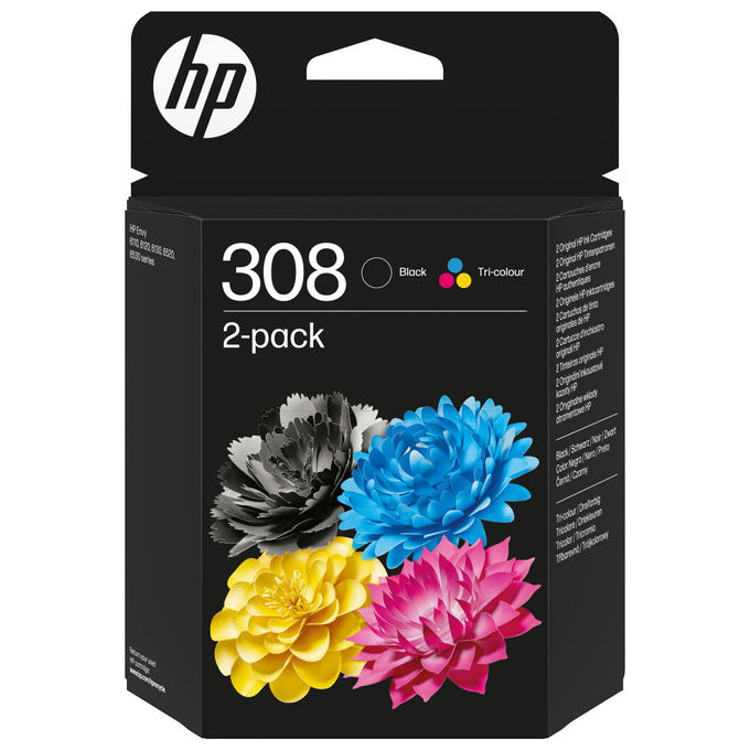 HP 6L6S6UE 2 Cartucce Inchiostro 308 Nero e Tricromia Originali