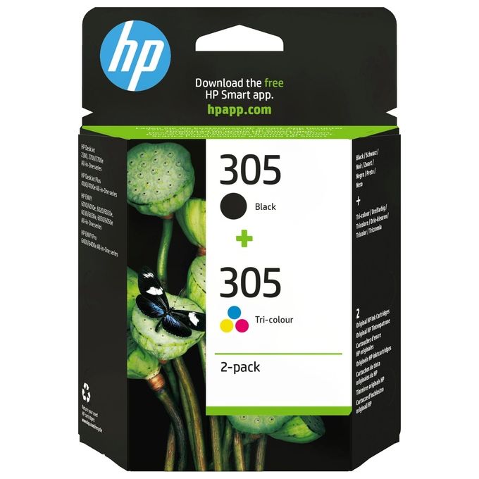 HP 305 2 Pack Tri color Black Original Ink Cartridge Cartuccia d'In...