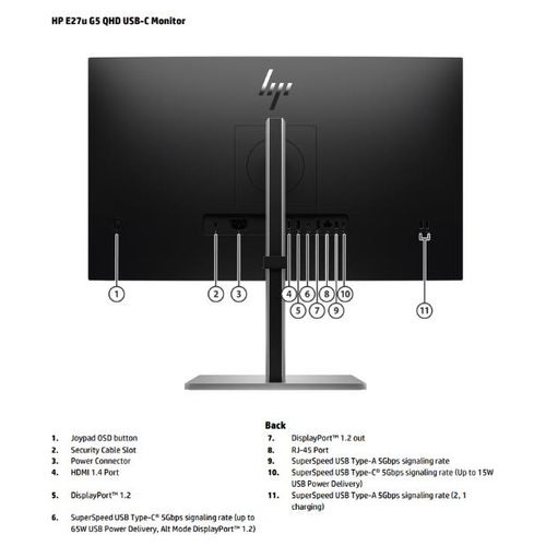 HP E27u G5 Monitor Pc 27" 2560x1440 Pixel Quad HD LCD Nero