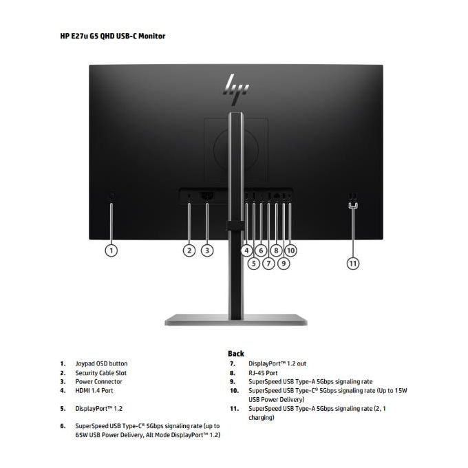 HP E27u G5 Monitor Pc 27" 2560x1440 Pixel Quad HD LCD Nero