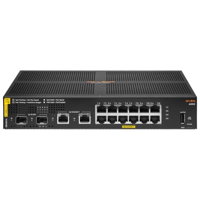 HP Enterprise Aruba 6000 12G Class4 PoE 2G-2SFP 139W Gestito L3 Gigabit Ethernet 10-100-1000 Supporto Power over Ethernet 1U