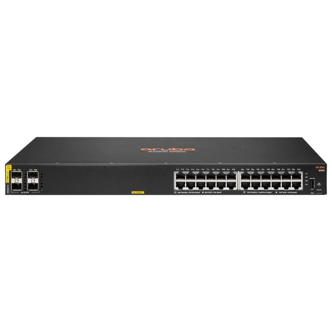 HP Enterprise Aruba 6000 24G Class4 PoE 4SFP 370W Gestito L3 Gigabit Ethernet 10-100-1000 Supporto Power over Ethernet 1U