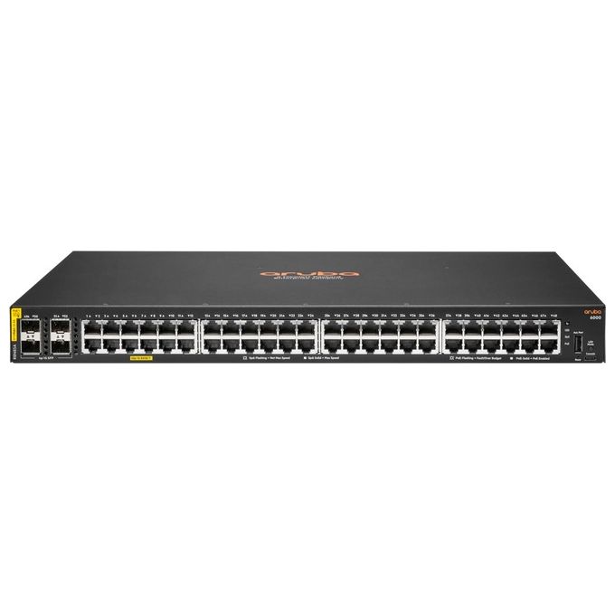 HP Enterprise Aruba 6000 48G Class4 PoE 4SFP 370W Gestito L3 Gigabit Ethernet 10/100/1000 Supporto Power over Ethernet 1U