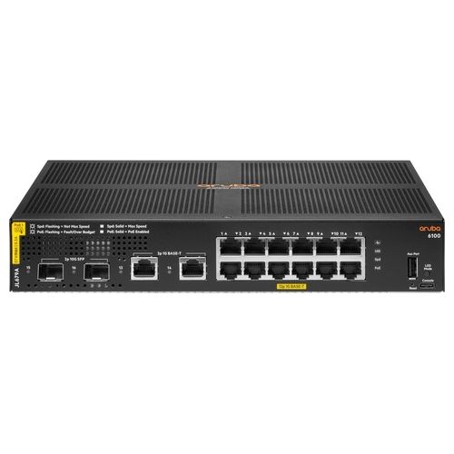 HP Enterprise Aruba 6100 12G Class4 PoE 2G/2SFP+ 139W Gestito L3 Gigabit Ethernet 10/100/1000 Supporto Power over Ethernet 1U Nero