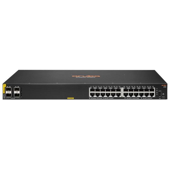 HP Enterprise Aruba 6100 24G Class4 PoE 4SFP+ 370W Gestito L3 Gigabit Ethernet 10-100-1000 Supporto Power over Ethernet 1U Nero