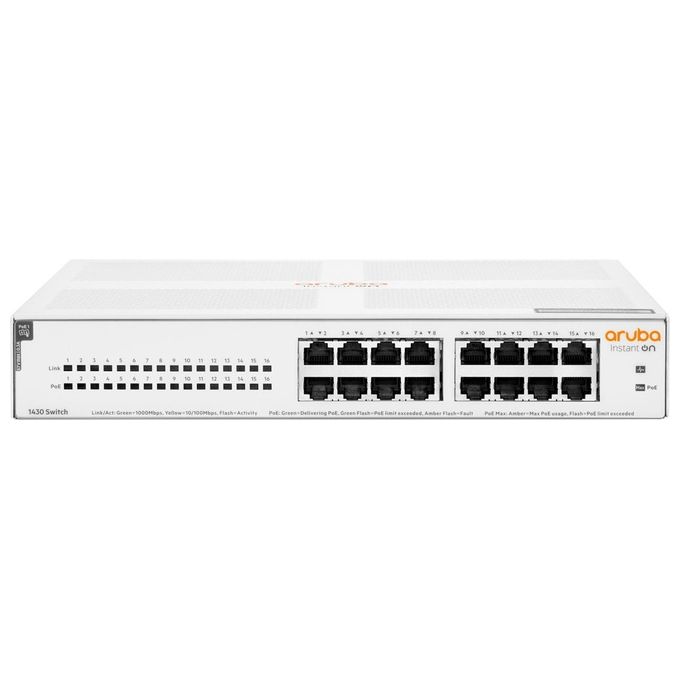 HP Enterprise Aruba Instant On 1430 16G Class4 PoE 124W Unmanaged L2 Gigabit Ethernet 10-100-1000 Power over Ethernet 1U White