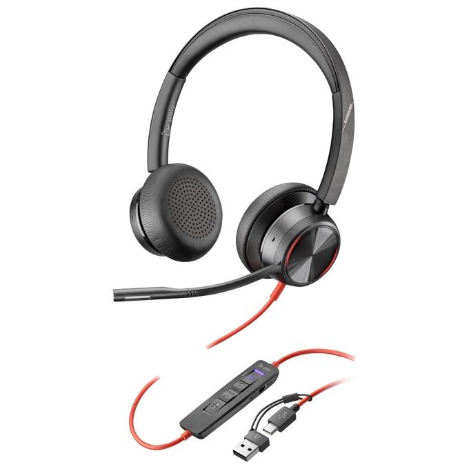 HP POLY Cuffie Stereo Blackwire 8225 con Connettore Usb-C Certificate per Microsoft Teams  Adattatore Usb-C-A