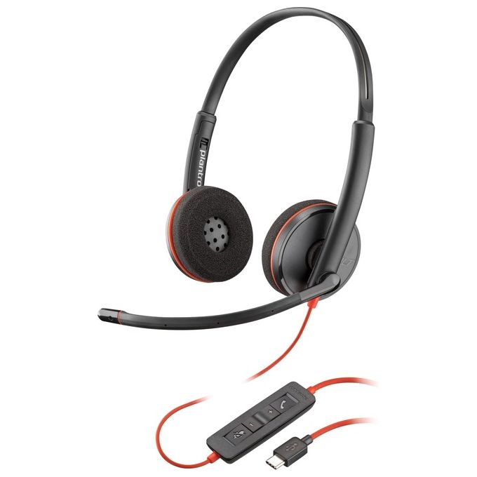 HP Poly 8X228AA Blackwire 3220 Cuffie Stereo USB-C con Adattatore USB-C-A Microfono a Braccetto colore Nero