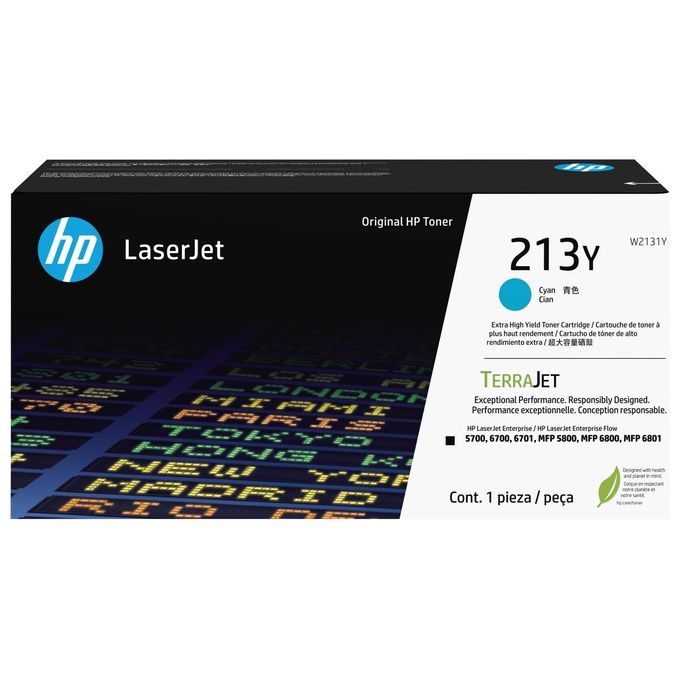 HP W2131Y 213Y Cartuccia Toner Originale per Stampanti LaserJet Enterprise 5700 5800 6700 6701 6800 Resa 12000 Pagine colore Ciano