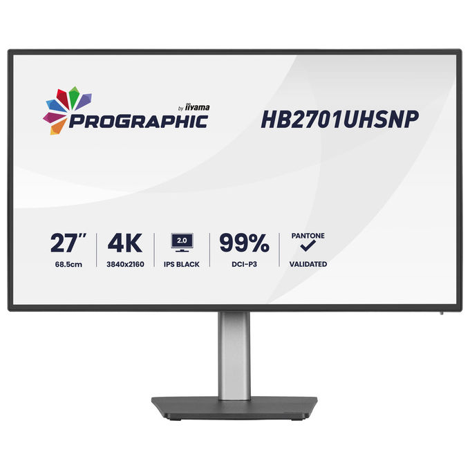 Iiyama monitor 27 pollici 4K UHD ProGraphic HB2701UHSNP-B1 pannello IPS Black 99% DCI-P3 USB-C 96W KVM integrato Ethernet Nero