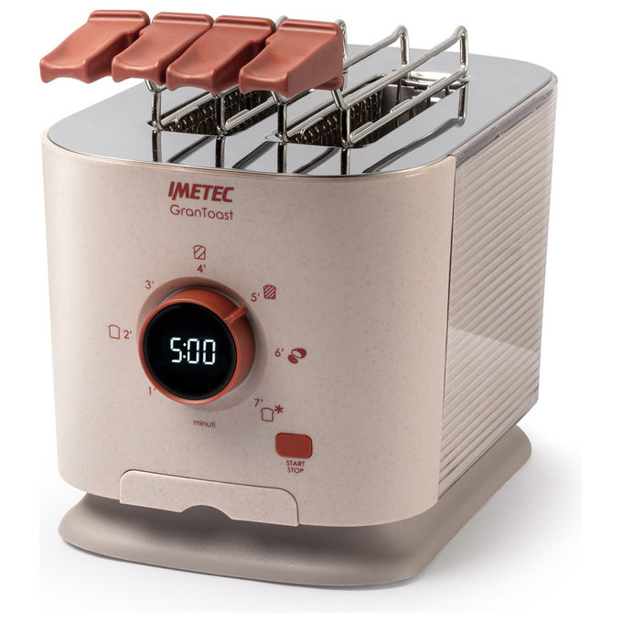 Tostapane IMETEC GRANTOAST, Potenza 600 W, Numero di fessure per tostare 2, Livelli tostatura 7 , Funzione scongelamento, Raccoglitore briciole, Sabbia, Terra Siena