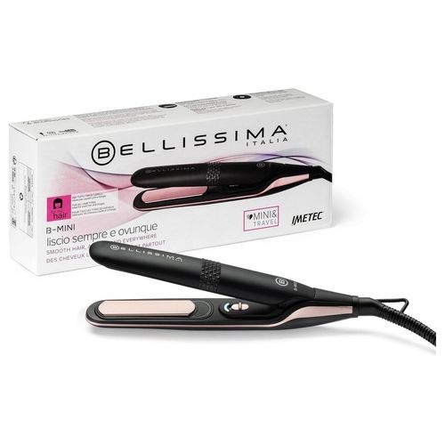 Bellissima 11877 B MINI Piastra per capelli da Viaggio Ceramica 200°C Multivoltaggio colore Nero Rosa