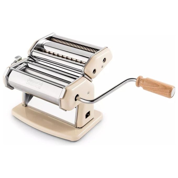 Imperia iPasta Classica – Macchina per pasta fresca manuale, 3 formati (sfoglia 150 mm, fettuccine 6,5 mm, tagliolini 2 mm), non motorizzata, accessorio Duplex, morsetto da tavolo e tramoggia inclusi, struttura in acciaio cromato, colore crema