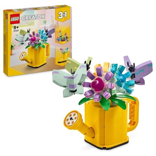 Creator 31149 3in1 Innaffiatoio con Fiori Finti Trasformabile in Stivale o in 2 Uccelli con Trespolo, Giochi per Bambini 8+