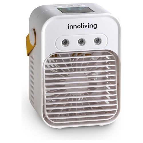 INN-518 - Ventilatore da tavolo portatile, altezza 15 cm, 3 velocità, funzione 3 in 1 (ventilatore, umidificatore, purificatore d'aria), batteria ricaricabile, 10 W, Bianco