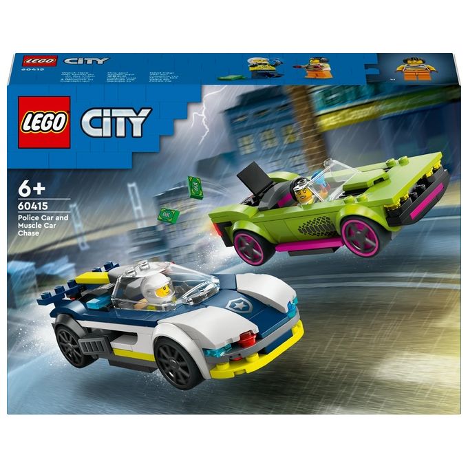 Image of LEGO City 60415 Inseguimento della Macchina da Corsa, 2 Modellini di Auto della Polizia, Giocattolo per Bambini di 6+ Anni