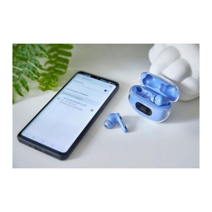 Image of Intenso Buds Plus Cuffie TWS True Wireless T315AE con Cancellazione Attiva del Rumore ENC Bluetooth e fino a 25 Ore di Riproduzione Musicale Blu