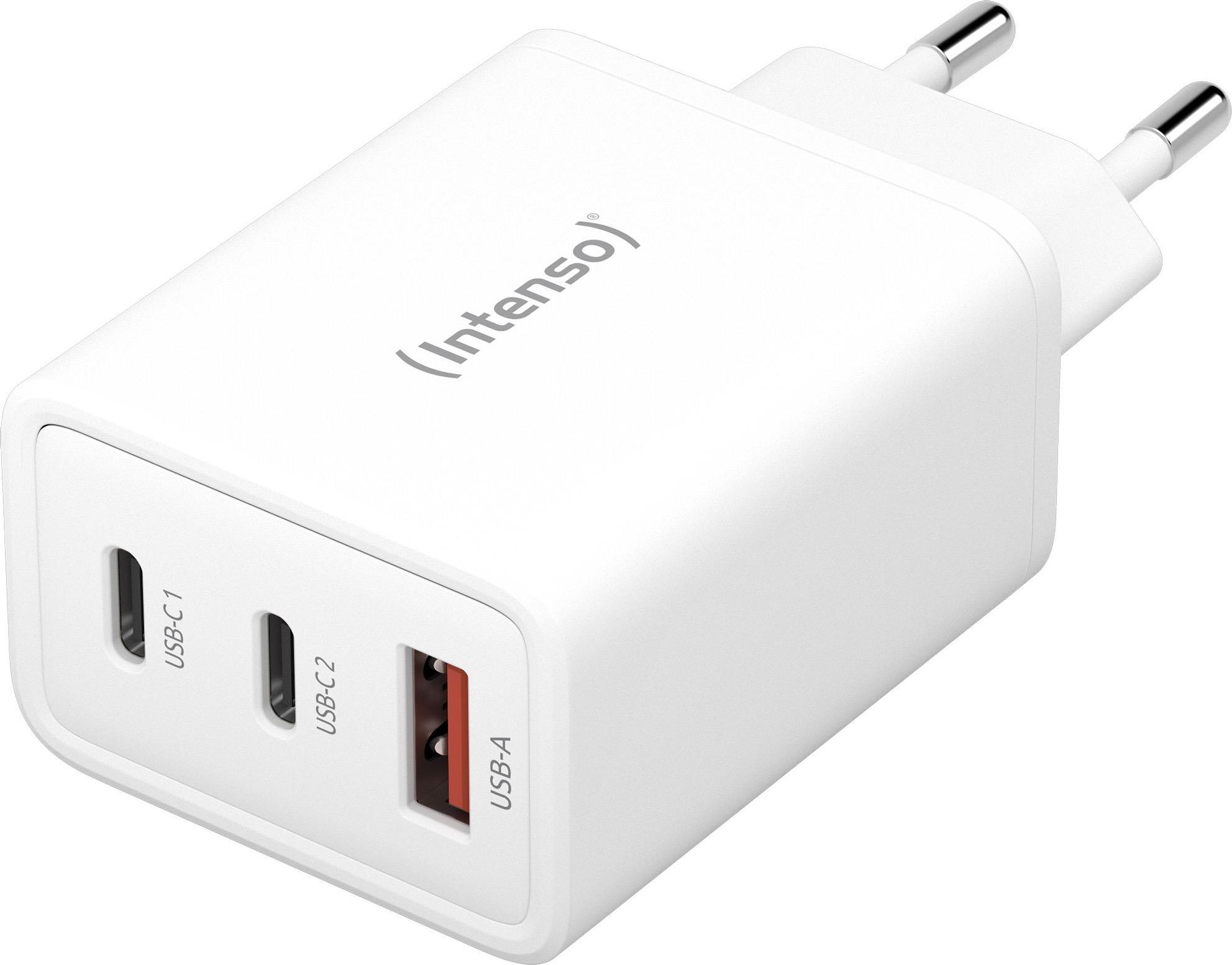 Intenso Power Adapter W65ACC Alimentatore USB con 1 USB-A e 2 Porte USB-C Tecnologia GaN a Risparmio Energetico e 65 Watt Bianco