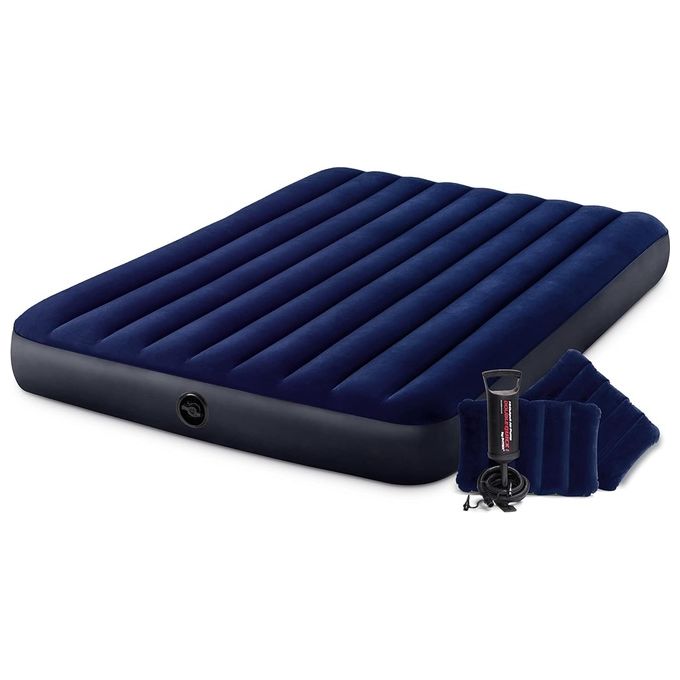 Image of Intex 64765 Materasso Matrimoniale Gonfiabile Blu 152x203x25 cm 152x203x25cm Con Cuscini Single