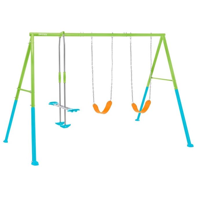 Intex 44121 Altalena Swing Set Colorata Due seggiolini e Dondolo 343x249x203 cm Bimbo Verde