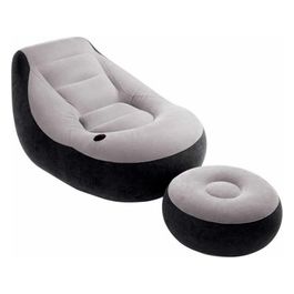 68564NP Poltrona Lounge 102 x 137 x 79 cm con Poggia Piedi 64 x 28 cm Grigio/Nero Tinta Unita Single