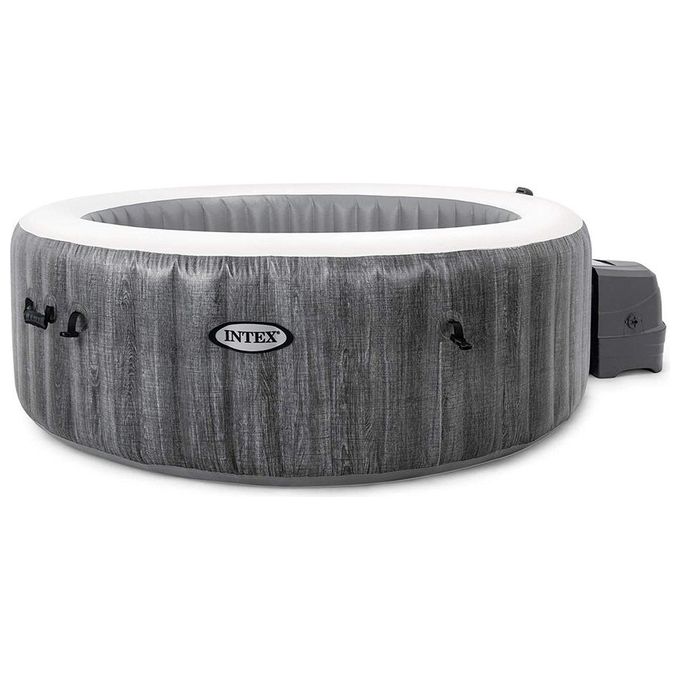 Intex 28440EX PureSpa Vasca Idromassaggio Gonfiabile Greywood Deluxe 4 posti 140 Getti Riscaldatore PVC Grigio 196x71 cm Con Accessori 4 posti Grigio Legno