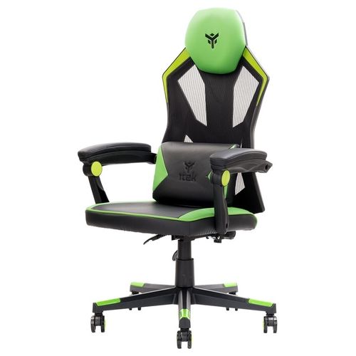 iTek 4CREATORS CF50 Sedia Gaming ergonomica Verde, schienale reclinabile e poggiatesta regolabili, supporto lombare, comfort e design, ideale come sedia ufficio, sedia per studio e poltrona per gamer