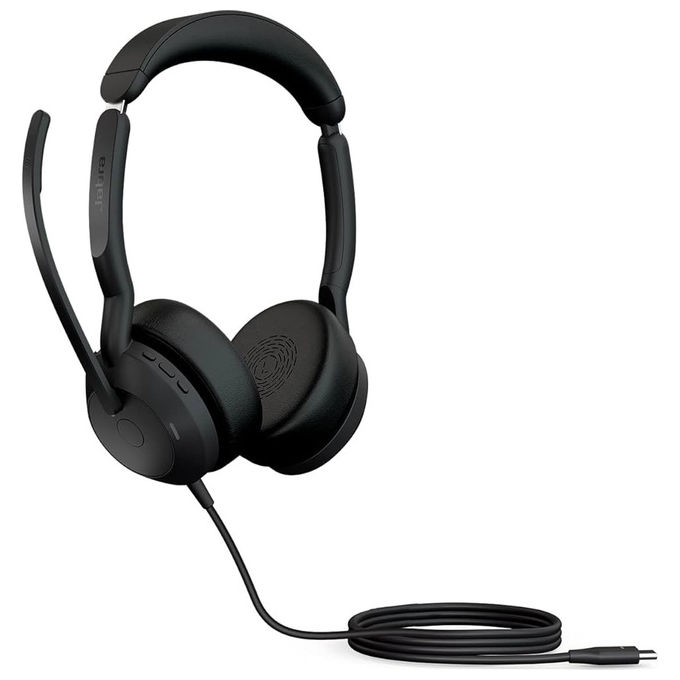 Jabra Evolve2 50 cuffie mono cablate 25069-889-899 cancellazione attiva del rumore USB-C e USB-A microfono pieghevole ufficio nero