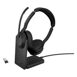 Evolve2 55 Auricolare con Cavo e senza Cavo a Padiglione Ufficio Bluetooth Base di Ricarica Nero