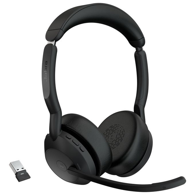 Jabra Evolve2 55 Auricolare Wireless a Padiglione per Ufficio con Bluetooth e Base di Ricarica di Colore Nero