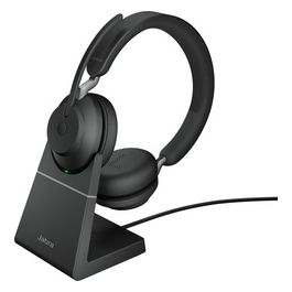 Jabra Evolve2 65 Cuffie Wireless con Supporto di Ricarica Cuffie Certificate UC con Batteria a Lunga Durata Adattatore Bluetooth Usb-A Nero