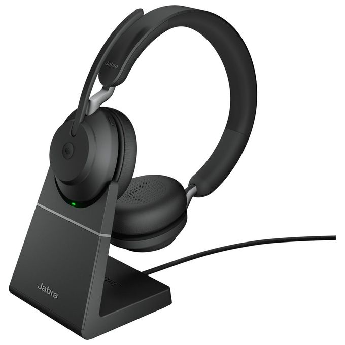 Jabra Evolve2 65 Cuffie con Supporto di Ricarica Certificate per Microsoft Teams e con Funzione Noise Cancelling Batteria a Lunga Durata Adattatore Bl