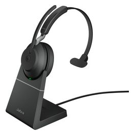 Jabra Evolve2 65 Cuffie Mono Wireless Supporto di Ricarica Certificate Microsoft Teams Funzione Noise Cancelling Batteria a Lunga Durata Adattatore Bluetooth Usb-A Nero