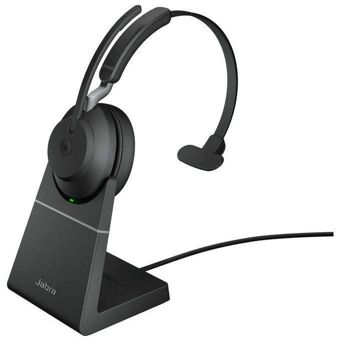 Jabra Evolve2 65 Cuffie Mono Wireless Supporto di Ricarica Certificate Microsoft Teams Funzione Noise Cancelling Batteria a Lunga Durata Adattatore Bl